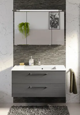 Produktbild von Badezimmer Waschplatz Set TRENTO-66 in Graphit Struktur Nb., B/H/T: ca. 107/200/50 cm