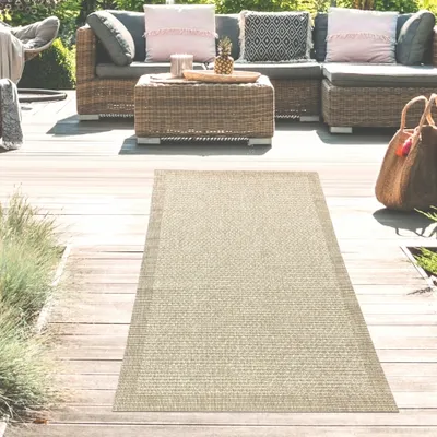 Produktbild von In- und Outdoorteppich Terrassenteppich leicht und langlebig uni in Beige Größe - 80 x 150 cm