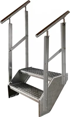 Obrázek produktu pro Mřížové ocelové příčkové schodiště 2 stupně pozinkované + zábradlí na obou stranách - (d x š x v) 44 cm x 140 cm x 38 cm