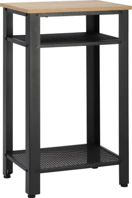 Produktbild von HOMCOM Beistelltisch im Industriestil, Nachttisch mit 2 Metallgitterböden und verstellbaren Füßen für Wohnzimmer, Schlafzimmer, 45 x 35 x 75 cm, Eiche und Schwarz