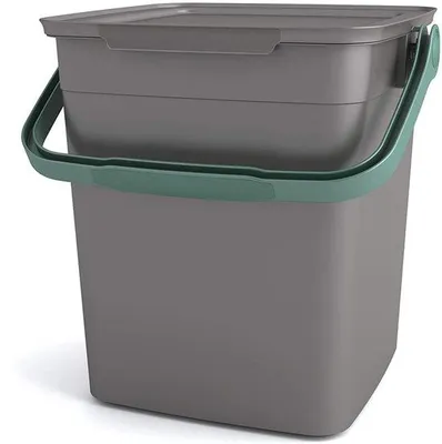 Produktbild von Unyqoos® Biomülleimer 9 Liter – stilvoller Küchen-Kompostbehälter mit Unterbodenöffnung, Grau/Grün, Sicherheitsverriegelung & Tragegriff, 25,5 x 23 x 25 cm