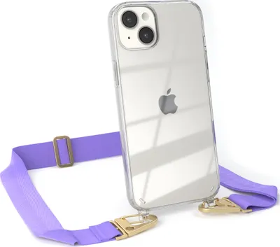 Produktbild von EAZY CASE - Hülle mit Band für Apple iPhone 14 Plus, Handyhülle mit Umhängeband, Silikonhülle transparent, Handykette in Violett