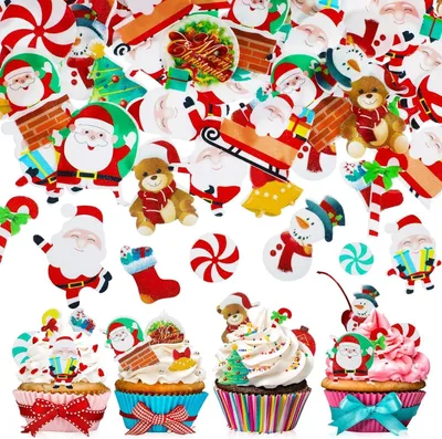 60 essbare Weihnachts-Kuchendekorationen aus Reispapier