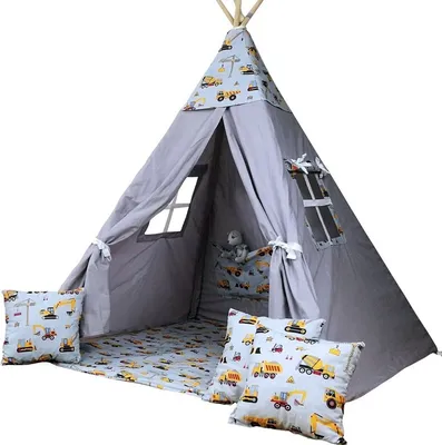 Produktbild von Schönes Kinder Spielzelt TIPI SET Teepee zelt Tippi Bodenmatte mit Zubehör Kissen für Junge oder Mädchen Geschenk Idee