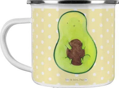 Produktbild von Mr. & Mrs. Panda becher emaille Avocado Kern - Gelb Pastell - Geschenk, Tasse, Spruch Leben, glücklich, Pott, Teetasse, Pflanze, Haferl