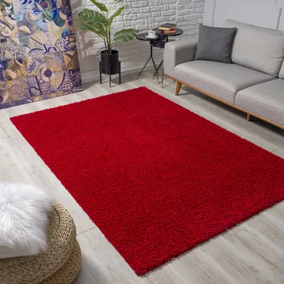 Image de Tapis Unyqoos® à poils longs et doux, 160 x 230 cm, rouge, 100 % polypropylène "Soft-Touch", hauteur du poil 35 mm, idéal pour le salon et la chambre