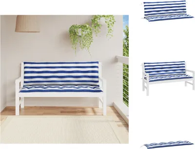 Produktbild von vidaXL Gartenbank-Auflagen 2 Stk. Blau&Weiß Gestreift 150x50x7cm Stoff -  Sitzpolster