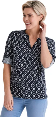 Produktbild von Stooker Women MARIE PRINT Damen Shirt 3/4-Arm Regular Fit 40/42 blue ikat aop