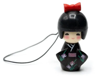 Produktbild von Puppe Geisha Asien Handyanhänger Anhänger asiatische Puppe schwarz KOKESHI