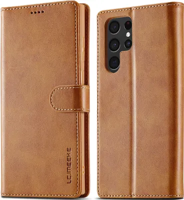 Image de Etui pour Samsung Galaxy S22 Ultra 5G, étui en cuir avec fermeture magnétique et support, étui de protection Jaune