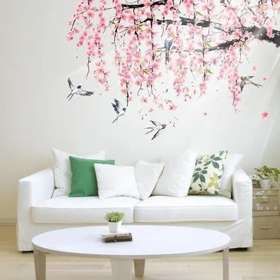 Produktbild von Großes Blumen- und Vogel-Wandtattoo für Schlafzimmer oder Wohnzimmer (Blumen 2)