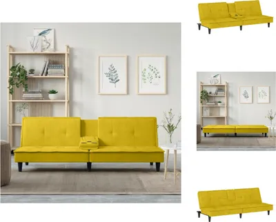 Produktbild von vidaXL Schlafsofa mit Getränkehaltern Gelb Samt -  Sofas