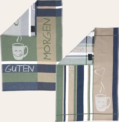 Produktbild von Ross 2-er Geschirrtücher Set Guten Morgen Farbe Blau100% Baumwolle