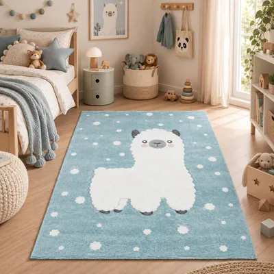 Produktbild von Kinder Teppich Maui Kids Alpaka Pastell Blau, Größe:200x290 cm, KI-generiertes Bild