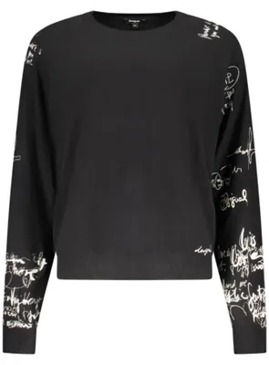 Produktbild von Stylischer Damenpullover in Schwarz mit Print und Stickerei