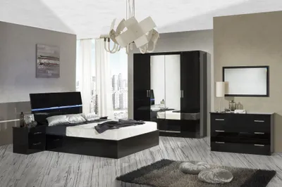 Produktbild von Schlafzimmer-Set Simeona 6-Teilig in Schwarz Hochglanz 180 x 200 cm - 6-Türig