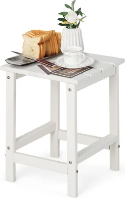 Produktbild von COSTWAY Beistelltisch, Kleiner Gartentisch aus UV-beständigem Kunststoff, Balkontisch wetterfest, für Terrasse, Balkon, Garten, 35,5 x 35,5 x 46,5 cm, Weiß