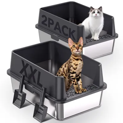 2 Katzenklos aus Edelstahl, grau, mit Deckel