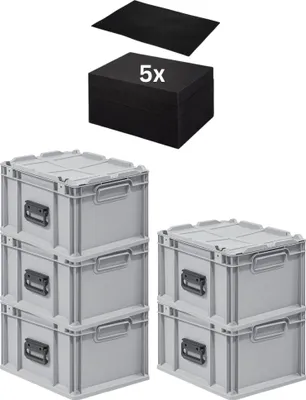 Produktbild von SparSet 5x Eurobox NextGen Portable mit Rasterschaumstoff & Schaumstoffeinlage  Germany | HxBxT 23,5x30x40cm | 20 Liter | Eurobehälter, Transportbox, Transportbehälter, Stapelbehälter