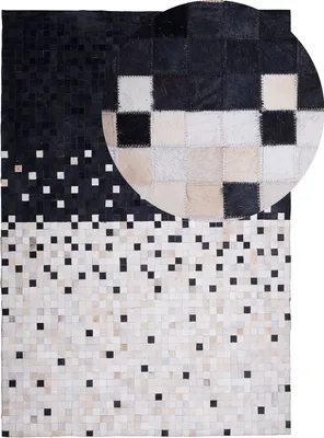 Produktbild von BELIANI Teppich Schwarz mit Beige 140 x 200 cm Kurzflor aus Leder Abstrakt Patchwork Rechteckig Modern