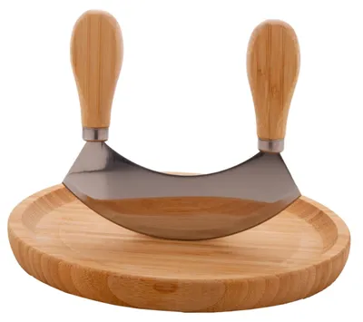 Weegmes mit Schneidebrett – Kräutermesser, Holzgriffe, 14 cm Klinge