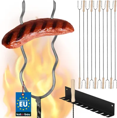 Produktbild von KOTARBAU® 10er Set Grillspieße Lagerfeuer Spieße lang Grillgabel Camping Grill 100 cm Würstchenstecker Feuergabel Grillgabeln mit Aufhänger