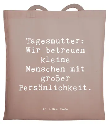 Produktbild von Mr. & Mrs. Panda Shopping Tasche Spruch Tagesmutter Persönlichkeit - Braun Pastell - Geschenk, Beutel, Beruf, Tagesmütter, Jutebeutel, Tragetasche, Berufsliebe, Erziehung