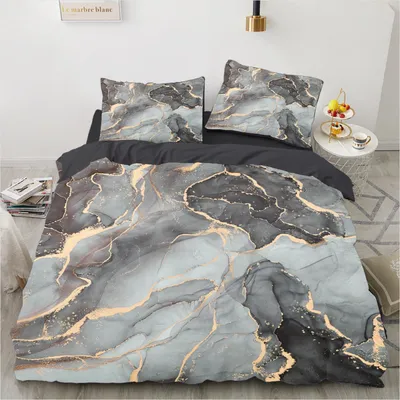 Produktbild von Bettwäsche Set 135x200cm Grau Gold 3D Effekt Marmor Microfaser 4-teilig