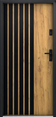 Produktbild von Eingangstür aus massivem Stahl H 207 x B 100 cm - Eicheimitation und schwarze Streifen - rechts einwärts öffnend - COBRITA