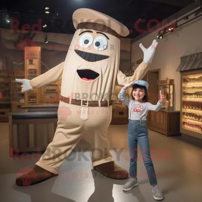 Produktbild von Beige REDBROKOLY Messerwerfer Maskottchen kostüm gekleidet in Mom-Jeans und Krawatten