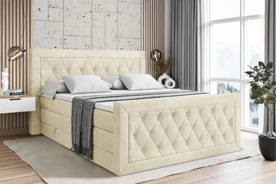 Produktbild von ALTDECOR Boxspringbett mit Matratze und Lattenrost, Topper, Fußteil, Polsterbett mit Bettkasten, Bett mit Stauraum H3- und H4- Matratze,Springboxbett - NOEL-Z KING - 140x200 - Beige Monolith