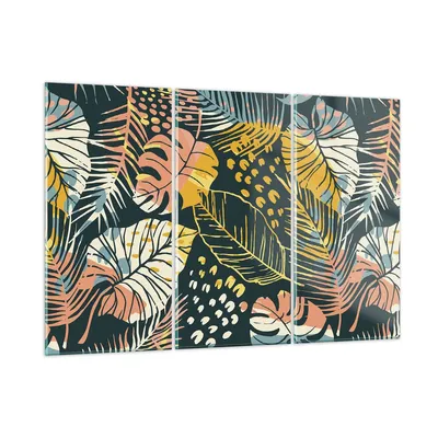 Produktbild von Bilder auf glas - 3 Teile - Blätter modern bunt - 165x110cm - Glasbilder - Wandbilder - Bilder - zum Aufhängen bereit - Wanddekoration aus Glas - Glas Bilder - Wandbild auf Glas - GCE165x110-4630
