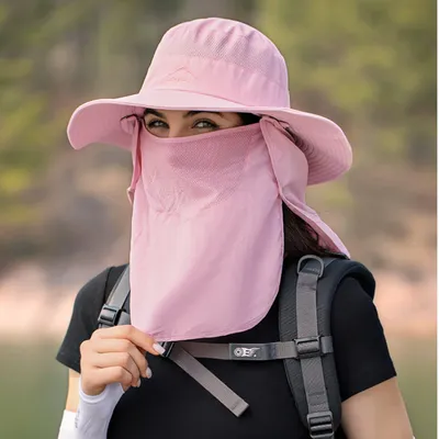 Produktbild von Anglerhut,Sonnenhut Outdoor Sonnenschutz(pink) Sonnenhut Herren Damen Faltbar Safari Hut,Breiter Krempe Tropenhut Mesh Fischermütze
