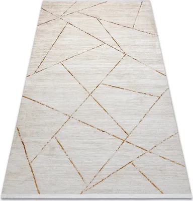 Produktbild von Moderner Teppich DUKE 51557 creme / gold - Geometrisch, strukturiert, sehr weich, Fransen beige 280x370 cm