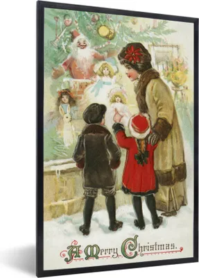 Produktbild von MuchoWow® Gerahmtes Poster Kunst - Weihnachten - Kinder 60x90 cm - Poster mit Schwarzem Bilderrahmen Wandposter Rahmen Foto Bilder - Kunst