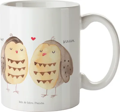 Produktbild von Mr. & Mrs. Panda Plastikbecher Eulen Liebe - Weiß - Geschenk, Freund, Camping Tasse, Mehrwegbecher, Pärchen, Eule, Trinklernbecher, Kindergarten, Pott