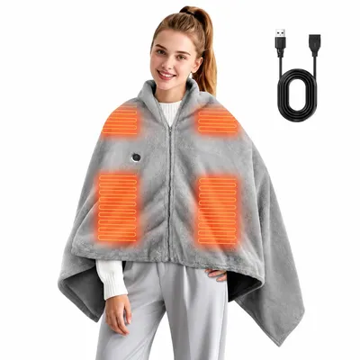 Produktbild von Elektrische Heizdecke mit USB-Ladekabel, weiche Fleecedecke, 147×82×1cm, tragbar, 3 Temperaturstufen, USB beheizbare Decke