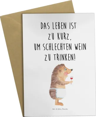 Produktbild von Mr. & Mrs. Panda Glückwunschkarte Igel Wein - Weiß - Geschenk, weihnachtskarten, trinken, dankeskarten, Grußkarte, babykarte, Deko, Rotwein, Weinglas, Spruch