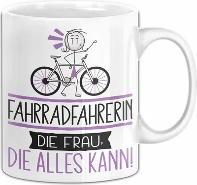 Produktbild von Fahrradfahrerin Geschenk Tasse Becher Die Frau Die Allen Kann Geschenkidee für eine Fahrradfahrerin Lustig (Weiß)