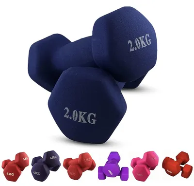 Image de Haltères en néoprène hexagonaux, 2 x 2 kg, pour l'entraînement de la force