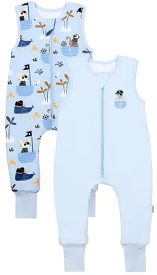 Produktbild von TupTam Schlafsack mit Füßen – Ganzjahresschlafsack Baby 2.5 TOG aus Baumwolle,  , Farbe: 2er Set Piraten_Hellblau, Größe: 104-110