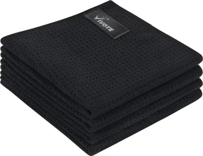 Produktbild von 4er Pack Mikrofasertücher Schwarz 30x30 cm - Hochwertiges Waffeltuch für Küche & Barista