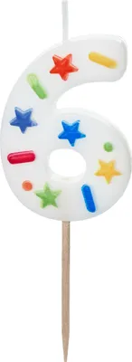 Produktbild von Geburtstagskerze Zahl "6", weißes Konfetti, 5,5cm