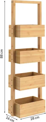 Image de Étagère de salle de bain en bambou, 4 niveaux, 88 x 28 x 16 cm