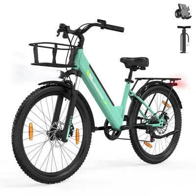 Produktbild von 26 Zoll Cityrad E-Bike Herren Damen 468 Wh 45 Nm 36V 13Ah bis zu 100km Tiefeinsteiger City EBike E-Hollandrad Rücklichtern SHIMANO 7-Gang Grün