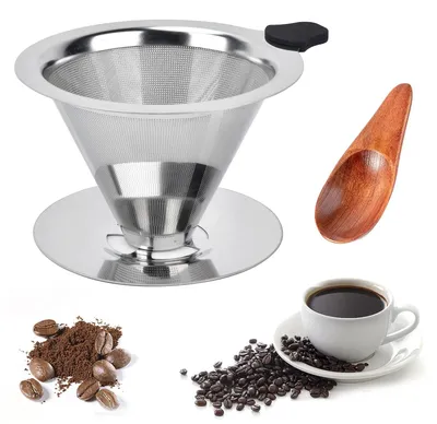Kaffeefilter aus Edelstahl, wiederverwendbar, mit Löffel, 1 Stück