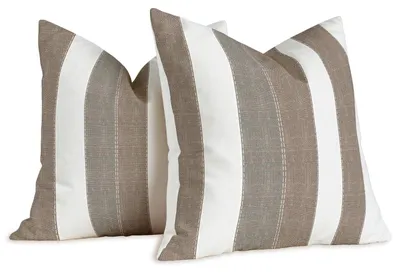 Produktbild von Set mit 2 Kissenbezügen, weiß mit braunen Streifen, 40 x 40 cm, Leinen, dekorativer Kissenbezug für Wohnzimmer, Sofa, Außenbereich, waschbar