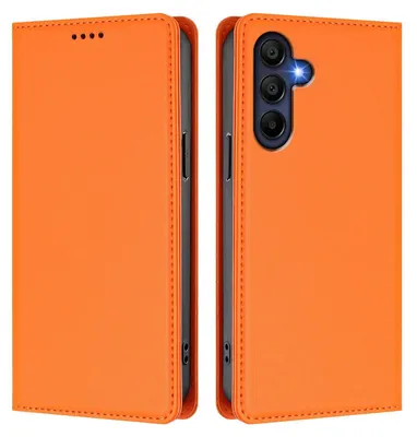 Produktbild von Handyhülle für Samsung Galaxy A15 5G/4G, Kunstleder Klapphülle Stoßfeste Magnetische Hülle mit Ständer Orange