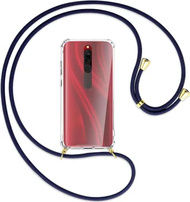Produktbild von Handykette Backcover-Schutzhülle mit Band (Metall goldfarben) für Xiaomi Redmi 8 - dunkelblau