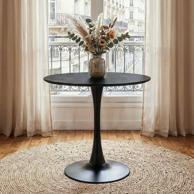 Produktbild von Esstisch LOIRE mit runder Tischplatte aus Keramik 80 cm, Schwarz - Ideal für Essbereich oder Küche, Esszimmertisch Keramik, kleiner Esstisch, robust und pflegeleicht, minimalistisches Design